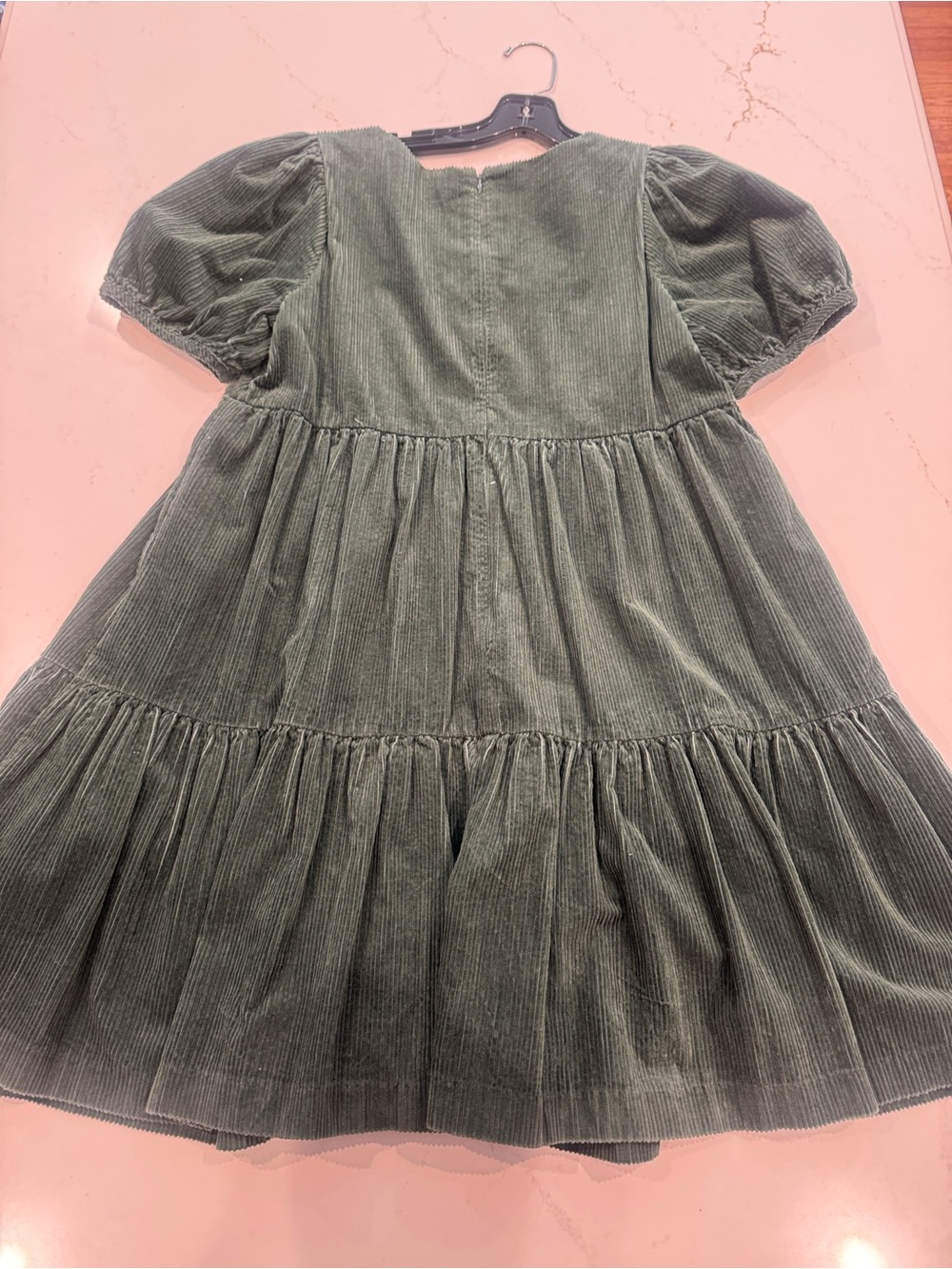 Madewell Green Corduroy Tiered Puff Sleeve Mini Dress - Picture 2 of 4